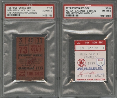 Carl Yastrzemski Lot of 2 Ticket Stubs 1967-Clinches Triple Crown and 1979- 3000th Hit (PSA)